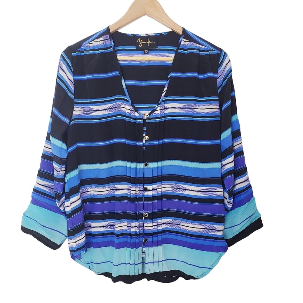 Yumi Kim Size XS Pleated Front 100% Silk Lizzie‎ Button Front Blouse Striped